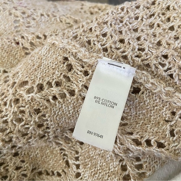 J.Jill Long Open Front Hooded Crocheted Cardigan Size M Beige Lightweight Spring - Picture 7 of 8